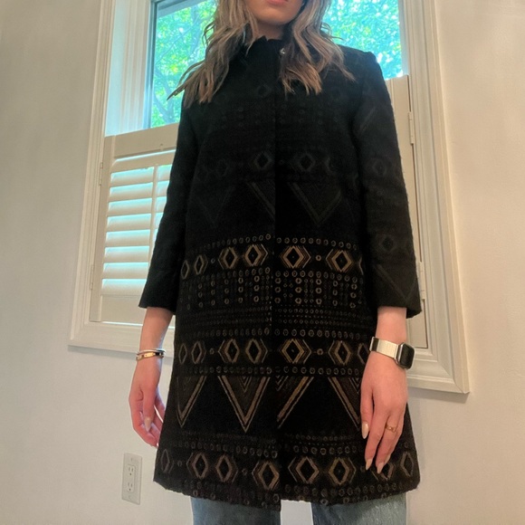 MaxMara Jackets & Blazers - Vintage Max Mara Black Jacquard Wool Coat